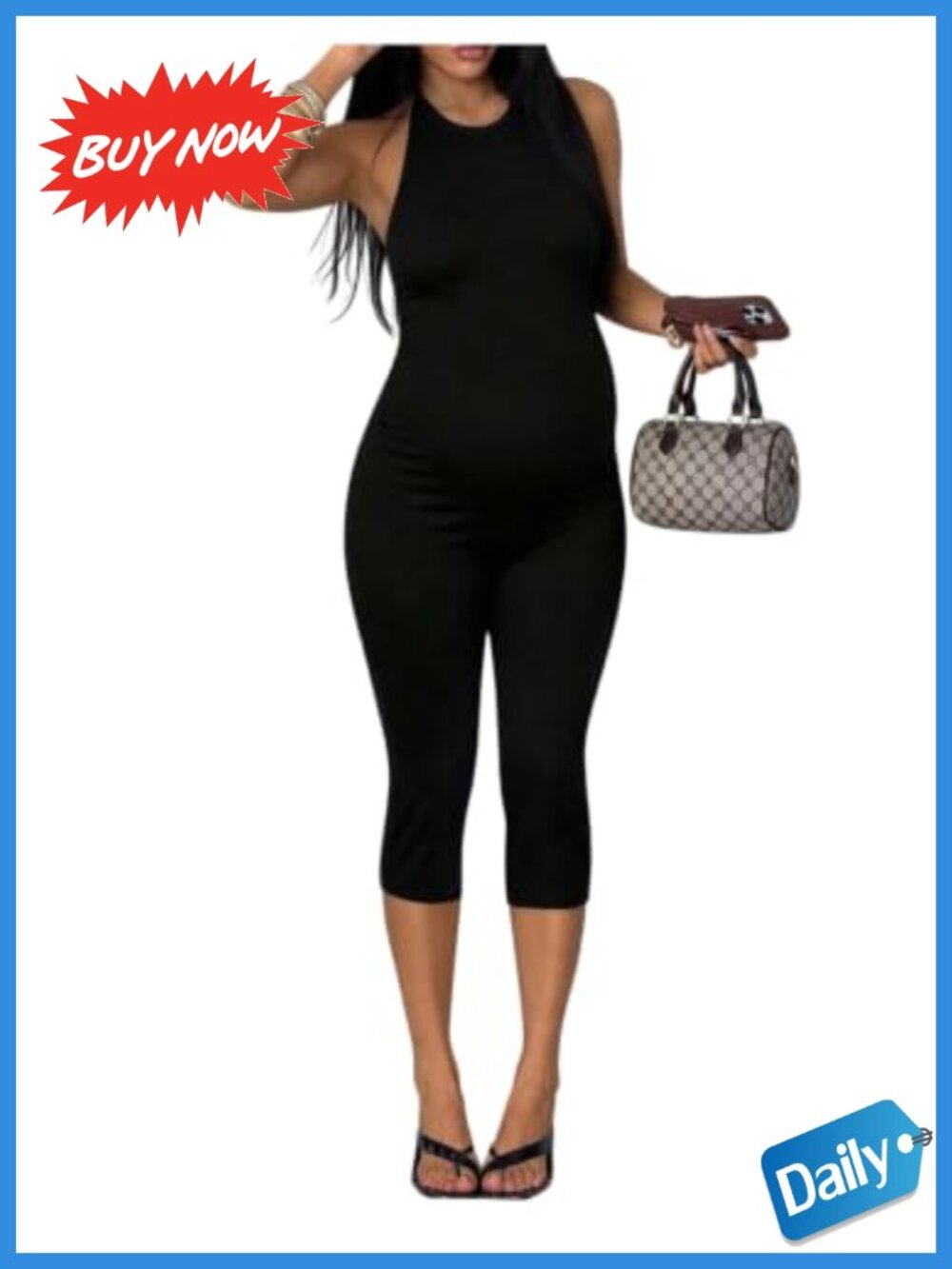 Maternity Jumpsuit Halter Romper Capri Slim Fit One Piece